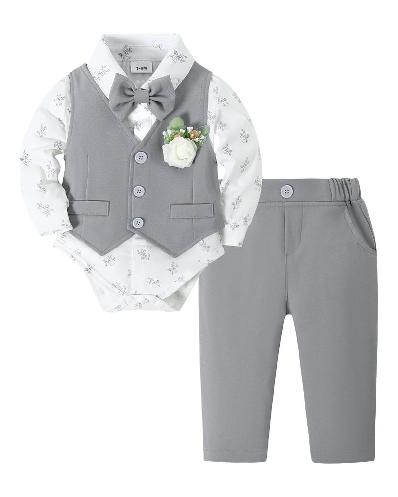 SANMIO Baby Boy Clothes Suits Infant Gentleman Outfit Collared Dress ShirtVestTieCorsagePants 5Pcs Baby Suit Sets