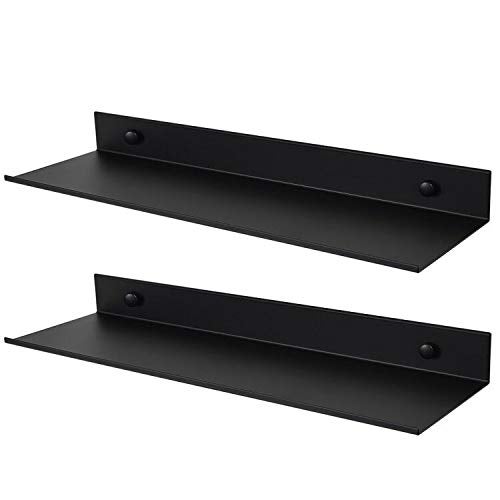 TLBTEK 2 Pcs 16inch Black Floating Shelves,Rustic Farmhouse Floating Shelves Wall Mounted Storage for Bathroom, Bedroom, Living Room, Kitchen - Image 1