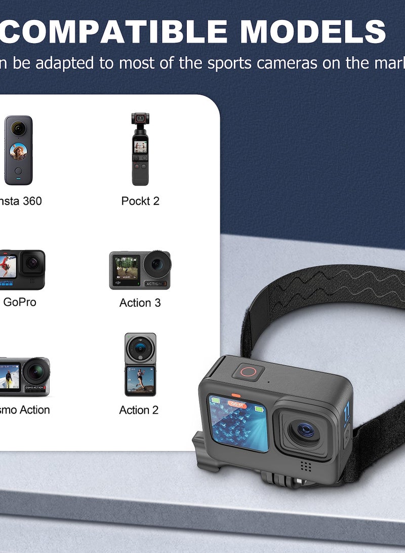 Excefore 3 Head Strap Holder Mount, VLOG/POV Accessories for DJI OSMO Action Camera, Insta360 X3/One R/RS, GoPro Hero Series (Headband Mount) - Image 2