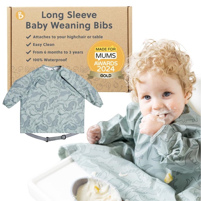 BIBaDO - Long Sleeve Baby Bibs - Babies & Toddlers 6-36 Months - Coverall Baby Led Weaning Bib - Easy Wipe, Soft & Waterproof - Image 1