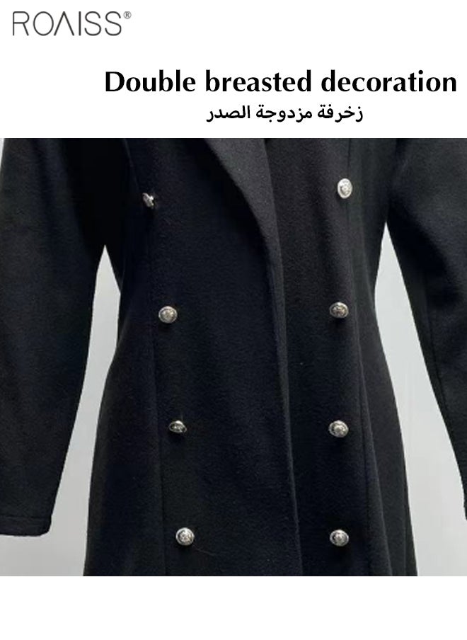 معطف صوفي أنيق للنساء ذو طية صدر السترة وياقة البدلة وسترة بأكمام طويلة ومعطف بريطاني قديم