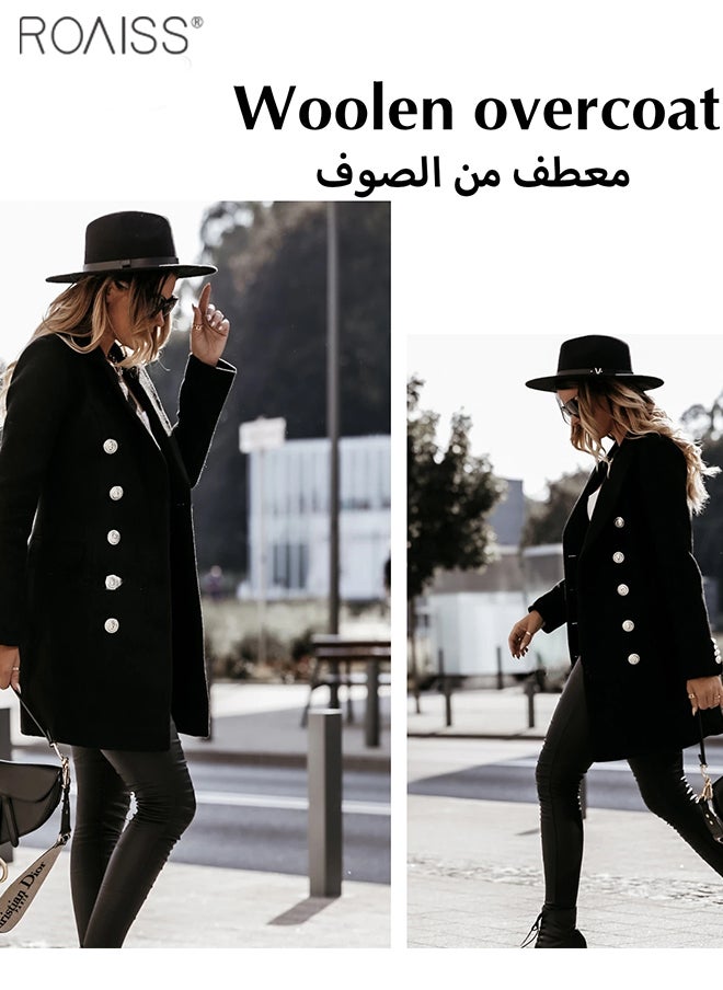معطف صوفي أنيق للنساء ذو طية صدر السترة وياقة البدلة وسترة بأكمام طويلة ومعطف بريطاني قديم