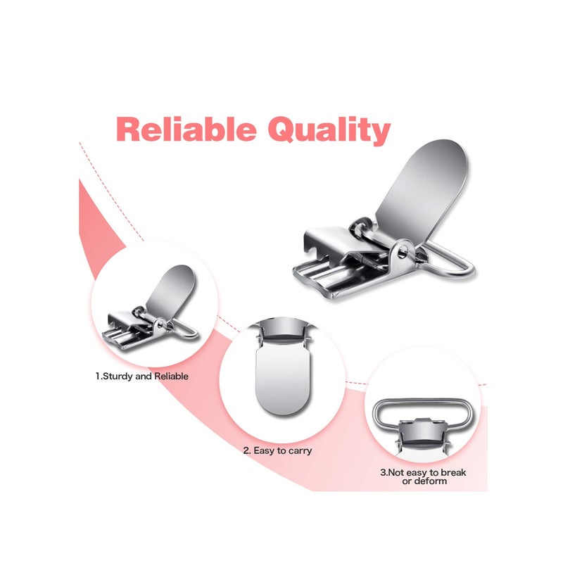 SOLARAE 100 Pieces Metal Pacifier Suspender Clips Straps Holder Fasteners Clips Baby Pacifier Suspender Snap Heavy Duty Fasteners Clips for Making Pacifier Holders Bib Bed Sheet Fasteners Toy Clip - Image 3