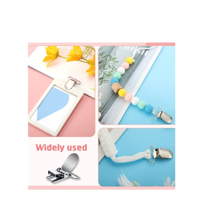 SOLARAE 100 Pieces Metal Pacifier Suspender Clips Straps Holder Fasteners Clips Baby Pacifier Suspender Snap Heavy Duty Fasteners Clips for Making Pacifier Holders Bib Bed Sheet Fasteners Toy Clip - Image 4