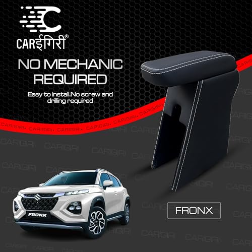 Carigiri Premium Finish Car Armrest for Maruti Suzuki Fronx/New Baleno with Moulded Foam And Storage Compartment (Models-2022-2024) (Black With White Double Stitching) - Image 5
