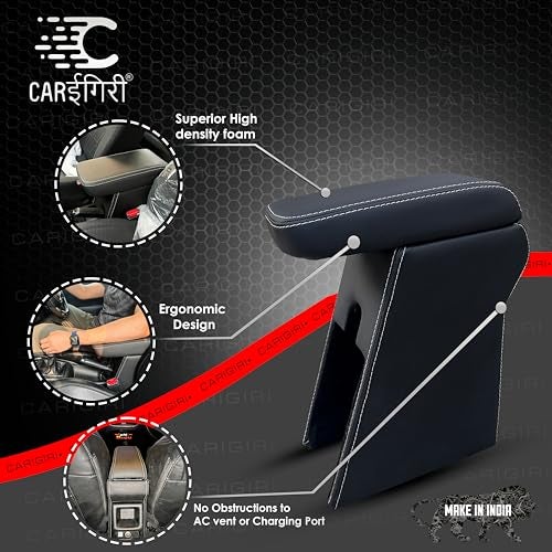 Carigiri Premium Finish Car Armrest for Maruti Suzuki Fronx/New Baleno with Moulded Foam And Storage Compartment (Models-2022-2024) (Black With White Double Stitching) - Image 2