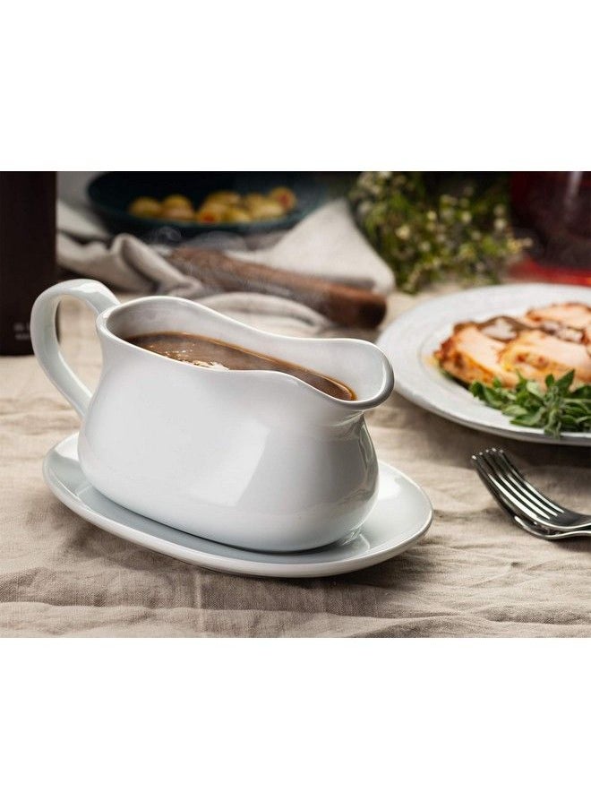 Kook Gravy Boat & Saucer Ceramic Serving Dish Dispenser With Tray For Sauces Dressings And Creamer Large Handle Microwave And Dishwasher Safe 17 Oz White  - Image 5