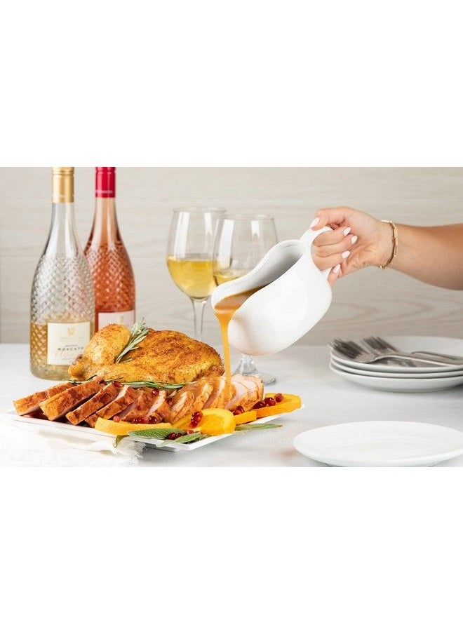 Kook Gravy Boat & Saucer Ceramic Serving Dish Dispenser With Tray For Sauces Dressings And Creamer Large Handle Microwave And Dishwasher Safe 17 Oz White  - Image 3