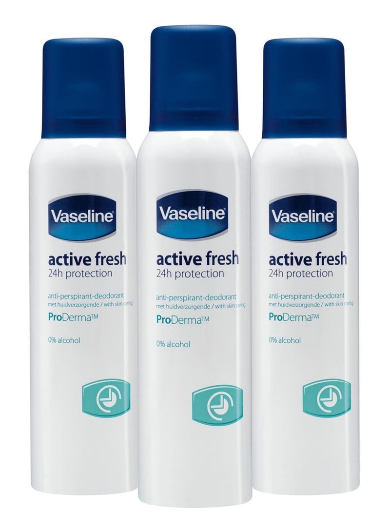Vaseline Antiperspirant Deodorant Active Fresh With Proderma - 250Ml - Pack Of 3 - Image 1
