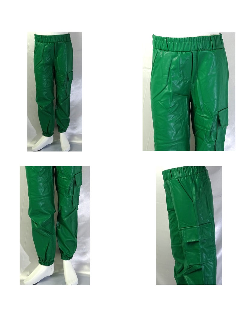 SHELTERE "Girls' solid-colored leather pants with multiple pockets from the Shelter collection 35608" - Image 1