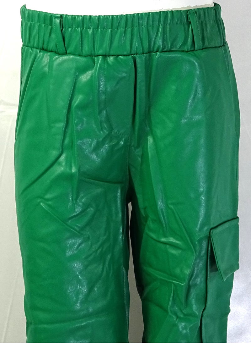 SHELTERE "Girls' solid-colored leather pants with multiple pockets from the Shelter collection 35608" - Image 3
