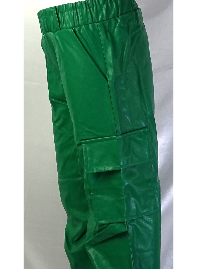 SHELTERE "Girls' solid-colored leather pants with multiple pockets from the Shelter collection 35608" - Image 5