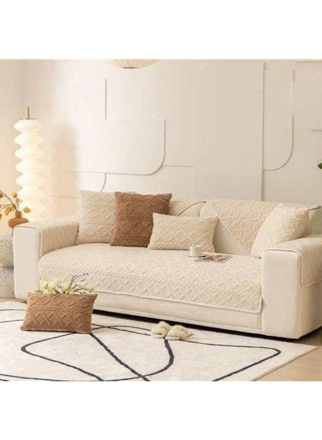 غطاء أريكة - غطاء مخملي بنقشة جاكار هندسية لنمط ريفي، واقي أثاث مانع للانزلاق، مثالي للكلاب والأطفال، ناعم ودافئ (كريمي، 43 بوصة × 82 بوصة) - Image 1