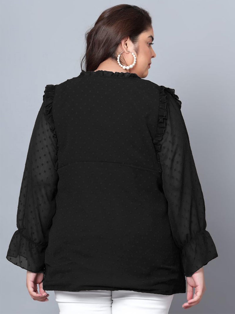 Indietoga Women's Plus Size Georgette Longline Tunic Tops (P10001555_Black Embroidered_5XL) - Image 4