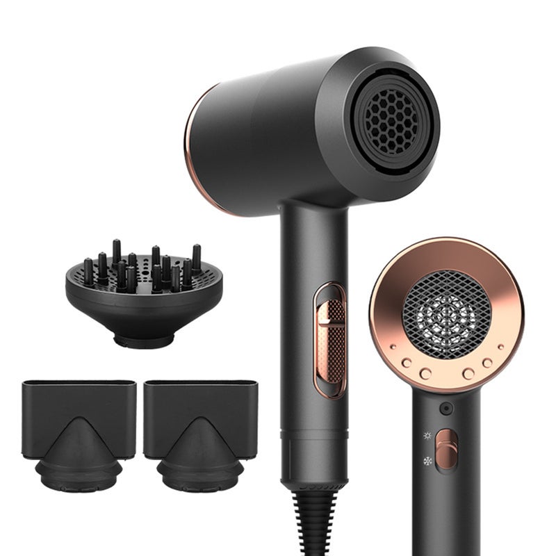 Hair Dryer: Black UK Plug, High Power Quick Drying, Double-layer Anti-scalding Nozzle - 3 Styling Wind Nozzles, Gentle Hydrate Hair for Professional At-home Styling - Image 1