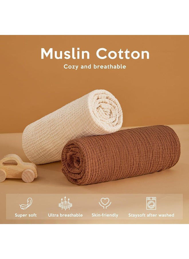 Pro Goleem Pro Goleem Muslin Pack n Play Sheets for Boys and Girls, Soft Breathable Cotton Fitted Mini Crib Sheets, Neutral Baby Sheets for Playard Mattress, 2 Pack (Brown＆Beige)  - Image 3