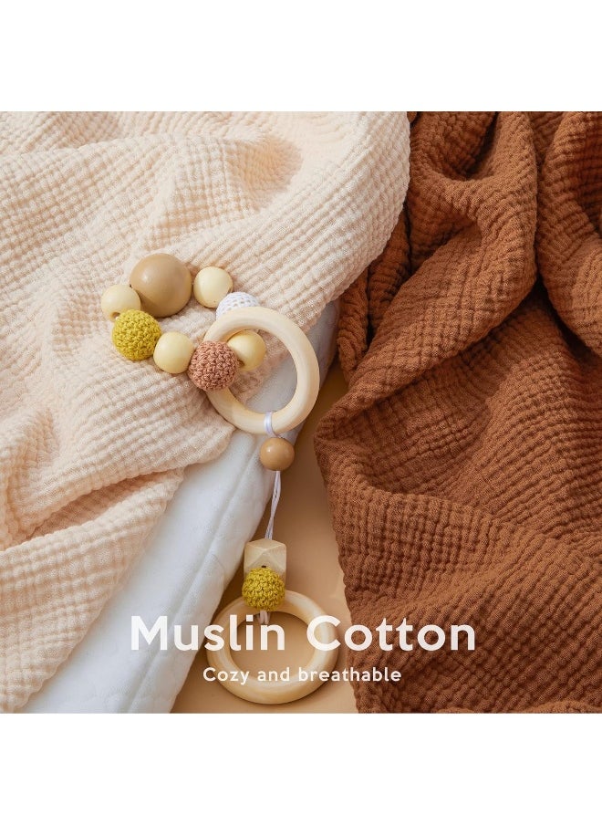 Pro Goleem Pro Goleem Muslin Pack n Play Sheets for Boys and Girls, Soft Breathable Cotton Fitted Mini Crib Sheets, Neutral Baby Sheets for Playard Mattress, 2 Pack (Brown＆Beige)  - Image 2