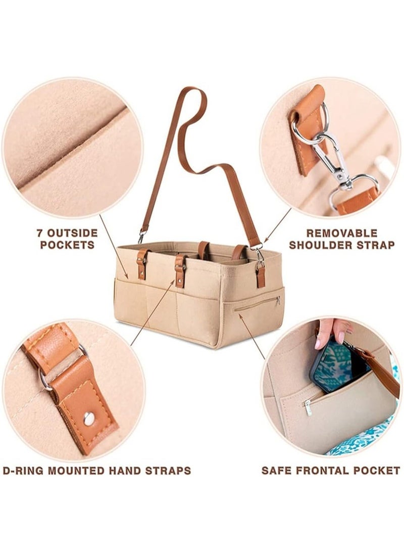 Baby Windel Caddy Organizer & Wickelauflage, Unisex tragbarer Aufbewahrungsbehälter für Reisen oder zu Hause, Umweltfreundliche Filzkorbtasche mit anpassbaren Fächern, Ledergriffe  - Image 3