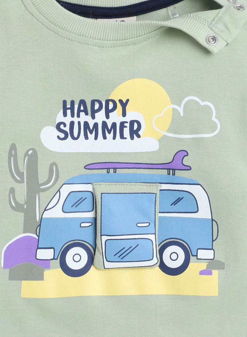victor and jane Victor and Jane Infant 2PC Set, T-Shirt with Cute Bus And Blue Shorts