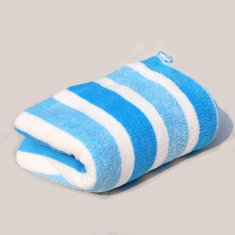Pure Source India Quick Dry Microfiber 140x70 CM Strips Pattern Hand Bath Towels, Spa Face Bath Towel for Men & Women (Blue) - Image 1