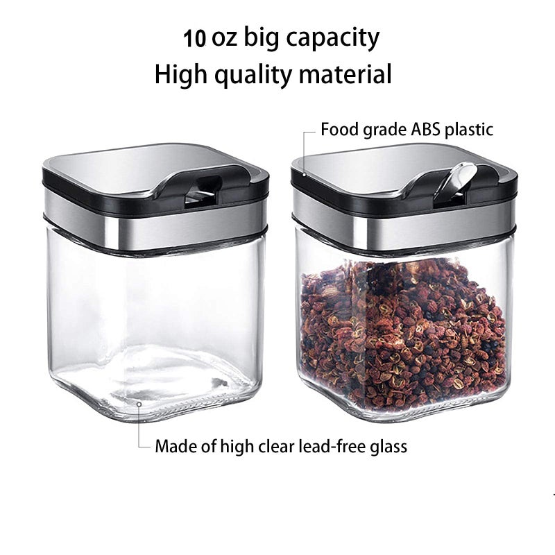 SvaTao Condiment Jar Spice Container with 304 Stainless Steel Lids and Spoons,Clear Glass Condiment Canisters Pots Seasoning Box Salt Container Sugar Bowl Set of 2 for Kitchen, Counter, Food Storage - Image 3