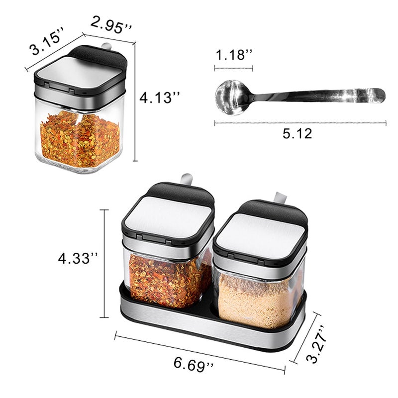 SvaTao Condiment Jar Spice Container with 304 Stainless Steel Lids and Spoons,Clear Glass Condiment Canisters Pots Seasoning Box Salt Container Sugar Bowl Set of 2 for Kitchen, Counter, Food Storage - Image 2