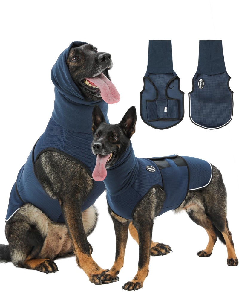 Meifsou Dog Anxiety Vest with Hood, Skin-Friendly Thunder Jacket for Dogs, All-in-One Dog Calming Shirt with Hood for Thunder, Fireworks, Separation - Keep Pet Calm Without Medicine, Dark Blue, XS - Image 2