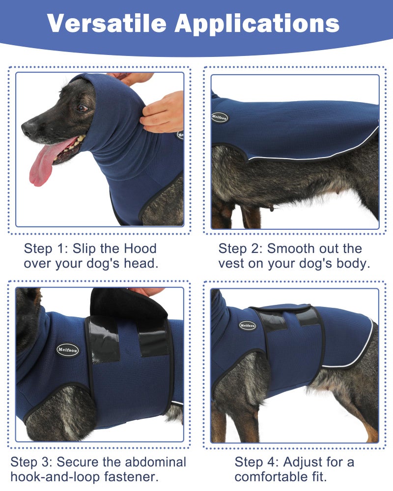 Meifsou Dog Anxiety Vest with Hood, Skin-Friendly Thunder Jacket for Dogs, All-in-One Dog Calming Shirt with Hood for Thunder, Fireworks, Separation - Keep Pet Calm Without Medicine, Dark Blue, XS - Image 5