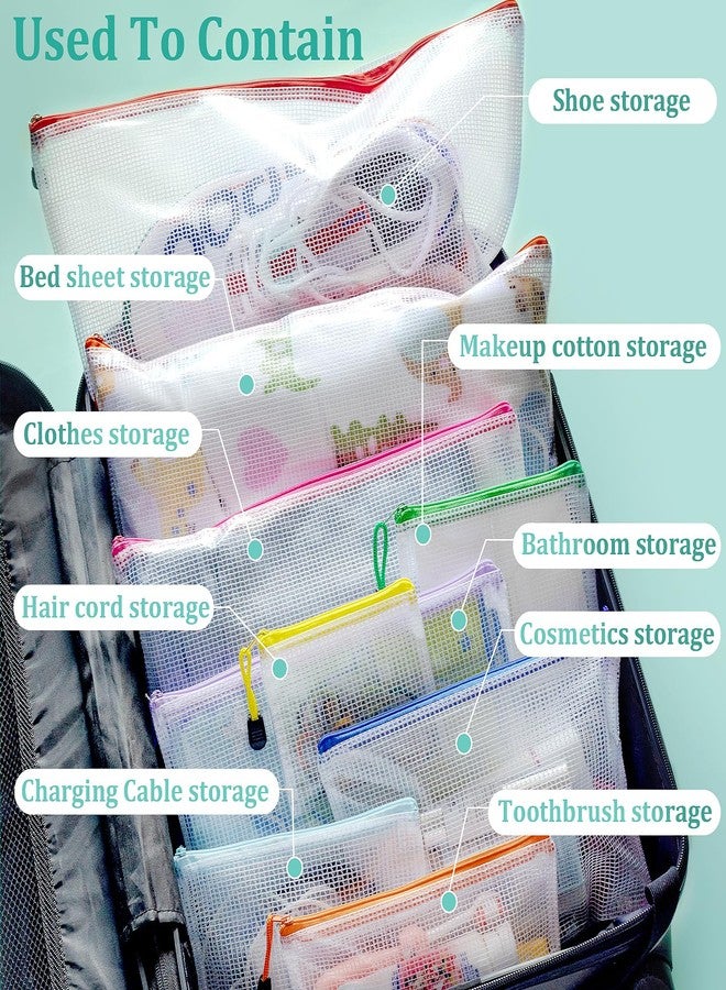 VVCOIIROEI 24pcs Mesh Zipper Pouch Bags, Plastic Zipper Pouches, 9 Sizes Zipper Pouch, Mesh Bags With Zipper, 8 Colors Zipper Pouches for Organizing,Travel Pouch and Board Game Bags - Image 5