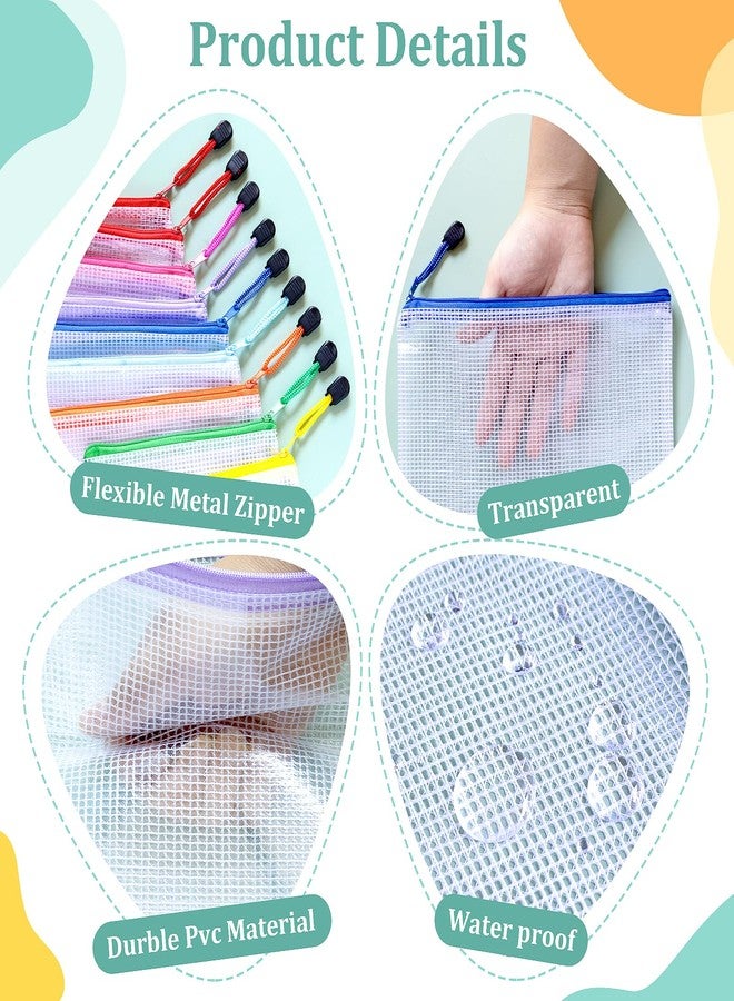 VVCOIIROEI 24pcs Mesh Zipper Pouch Bags, Plastic Zipper Pouches, 9 Sizes Zipper Pouch, Mesh Bags With Zipper, 8 Colors Zipper Pouches for Organizing,Travel Pouch and Board Game Bags - Image 4