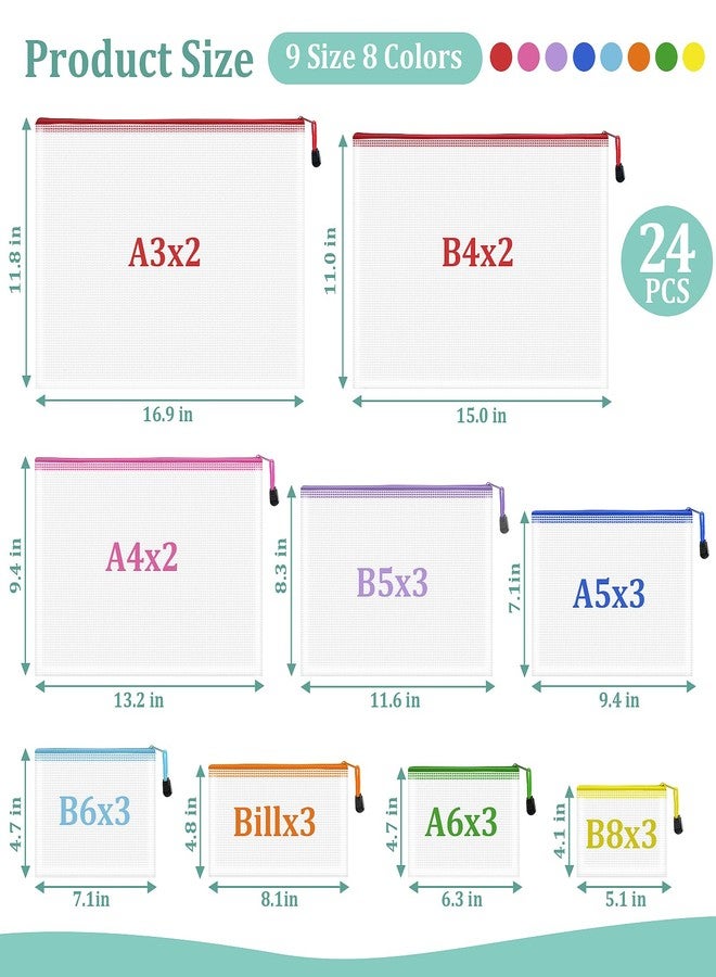 VVCOIIROEI 24pcs Mesh Zipper Pouch Bags, Plastic Zipper Pouches, 9 Sizes Zipper Pouch, Mesh Bags With Zipper, 8 Colors Zipper Pouches for Organizing,Travel Pouch and Board Game Bags - Image 2