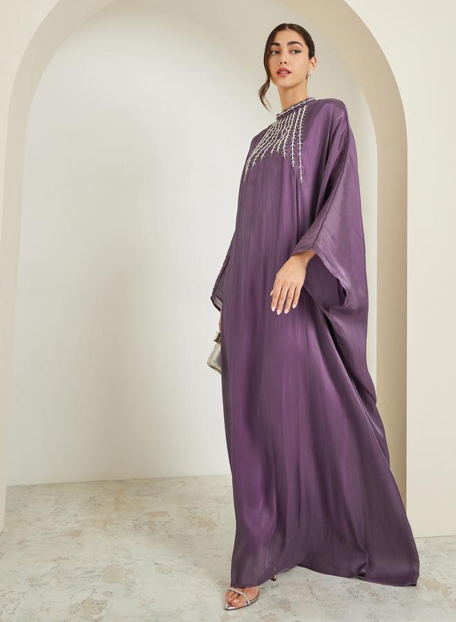 Amirah Women Purple Embroidered Maxi Kaftan - Image 3