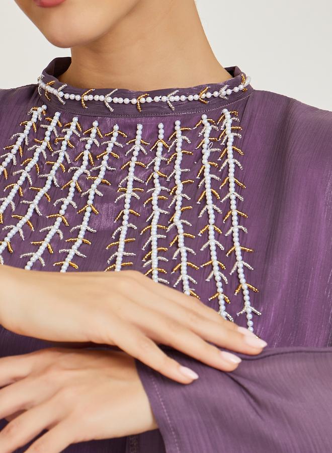 Amirah Women Purple Embroidered Maxi Kaftan - Image 2