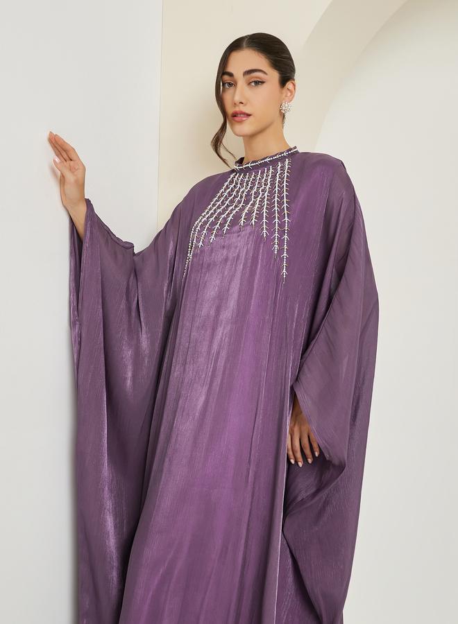 Amirah Women Purple Embroidered Maxi Kaftan - Image 4