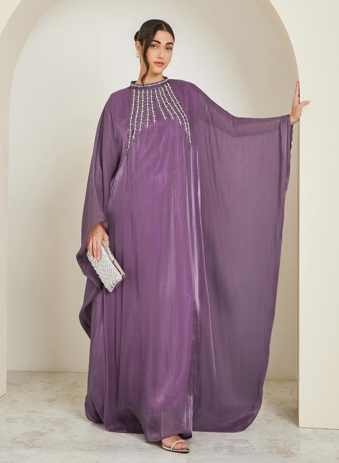 Amirah Women Purple Embroidered Maxi Kaftan - Image 1