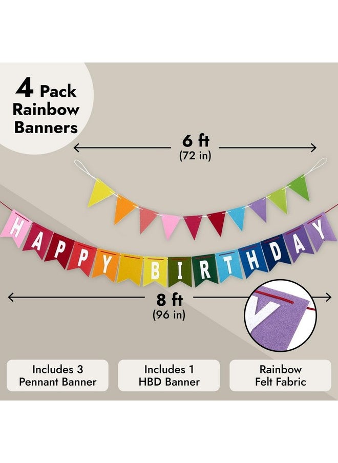 Blue Panda 8 Feet Rainbow Happy Birthday Banner With 3 Colorful Felt Pennant Flag Banners (6 Feet) For Party Decorations  - Image 4