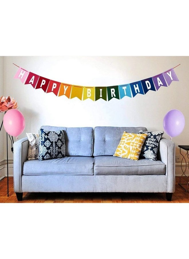 Blue Panda 8 Feet Rainbow Happy Birthday Banner With 3 Colorful Felt Pennant Flag Banners (6 Feet) For Party Decorations  - Image 3