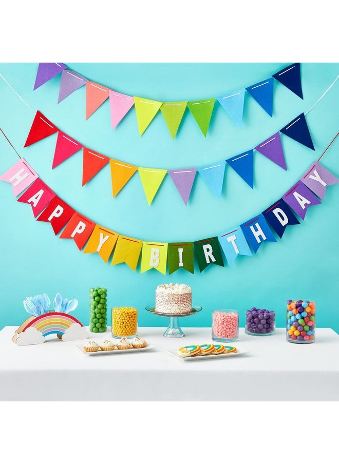 Blue Panda 8 Feet Rainbow Happy Birthday Banner With 3 Colorful Felt Pennant Flag Banners (6 Feet) For Party Decorations  - Image 2