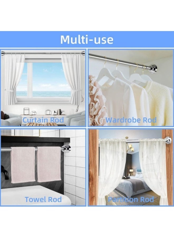 GGEROU - Shower Curtain Rod, 100-160cm Adjustable Tension Spring,Telescopic Curtain Pole Stainless Steel Extendable Clothes Rail Extendable Pole,No Drilling - Image 1