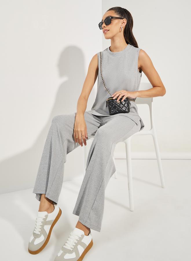 Styli Sleeveless Rib Knit Top & Wide Leg Joggers Co-Ords  - Image 1