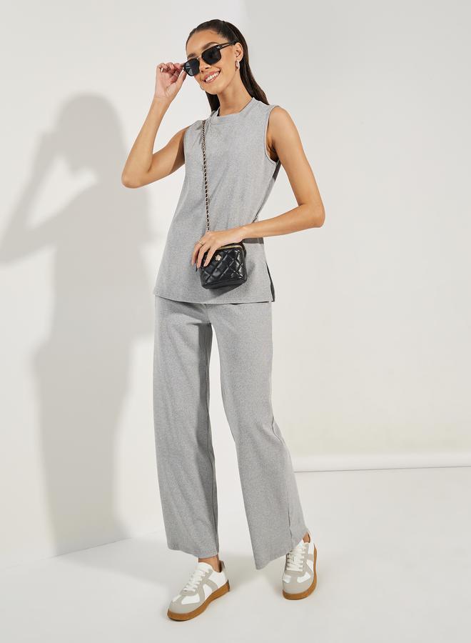 Styli Sleeveless Rib Knit Top & Wide Leg Joggers Co-Ords  - Image 2