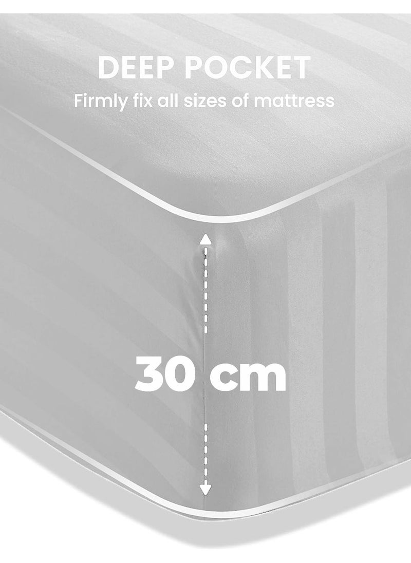 Eworld 4-Piece Luxury White Striped Bedding Set Includes 1 Regular Bedsheet, 1 Fitted Bed Sheet, and 2 Pillow Cases for Ultimate Hotel-Inspired Sophistication in King, Queen and Single Sizes  - Image 2