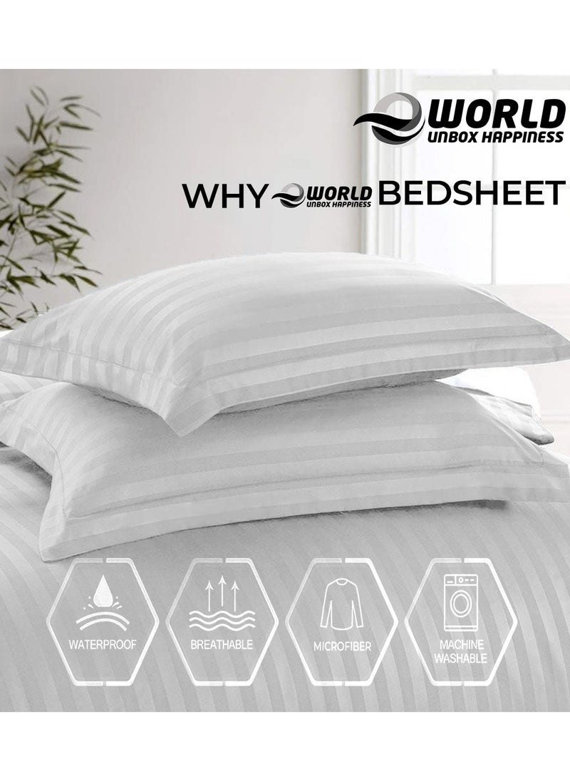 Eworld 4-Piece Luxury White Striped Bedding Set Includes 1 Regular Bedsheet, 1 Fitted Bed Sheet, and 2 Pillow Cases for Ultimate Hotel-Inspired Sophistication in King, Queen and Single Sizes  - Image 3