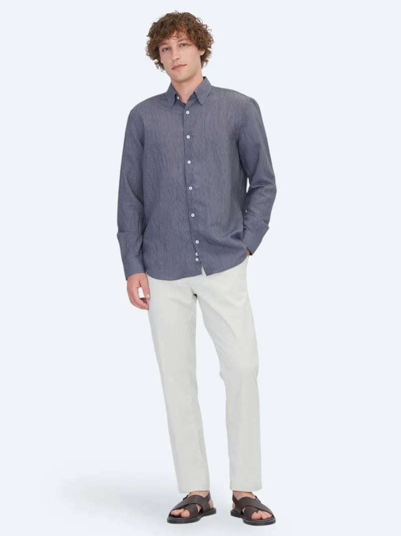 Kip Hard Coal Striped Regular Fit Long Weaving Casual Shirt