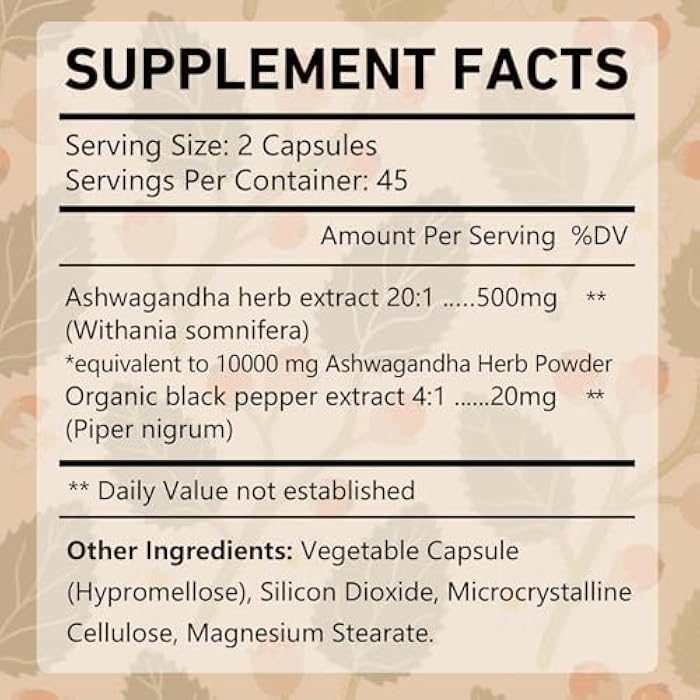 OMOGS Organic Ashwagandha, Pure Herb Extract, Added Black Pepper, High Absorption, for Boosts Energy, Sleep, Focus, Stress Relief.& Immune Support, Non-GMO, 90 Vegetable Capsules - Image 2