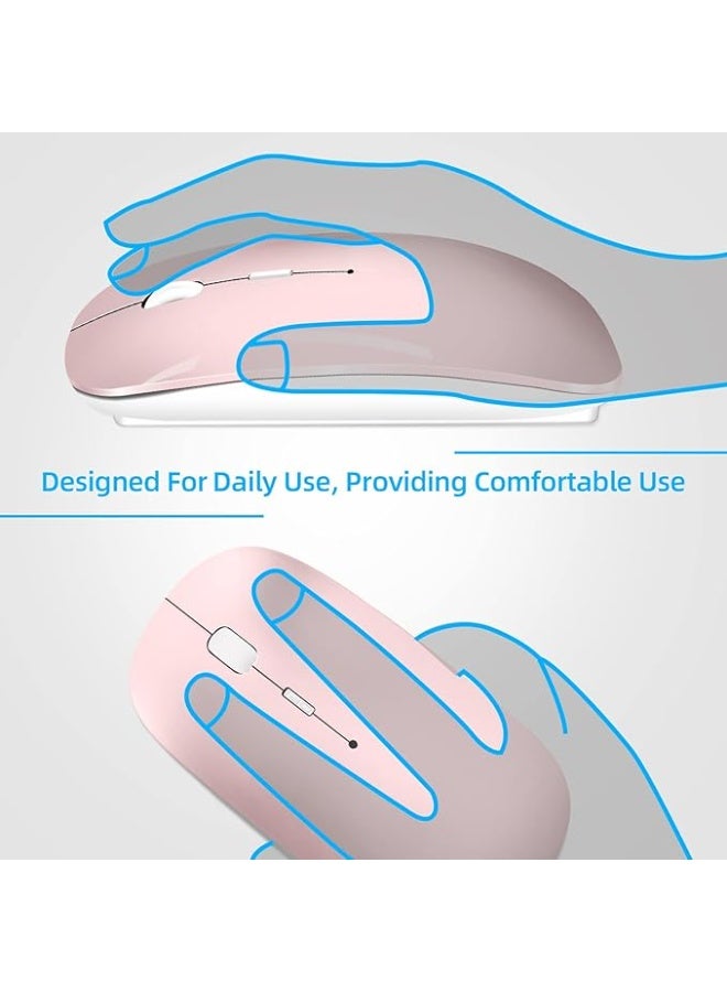 Wireless Mouse for Laptop, Bluetooth Mouse for MacBook Pro/Air/Mac/iPad/Chromebook/Computer -Rechargeale Dual Mode(USB 2.4Ghz + Bluetooth 5.2) Silent Cordless Mice with USB C Adapter,Pink - Image 4