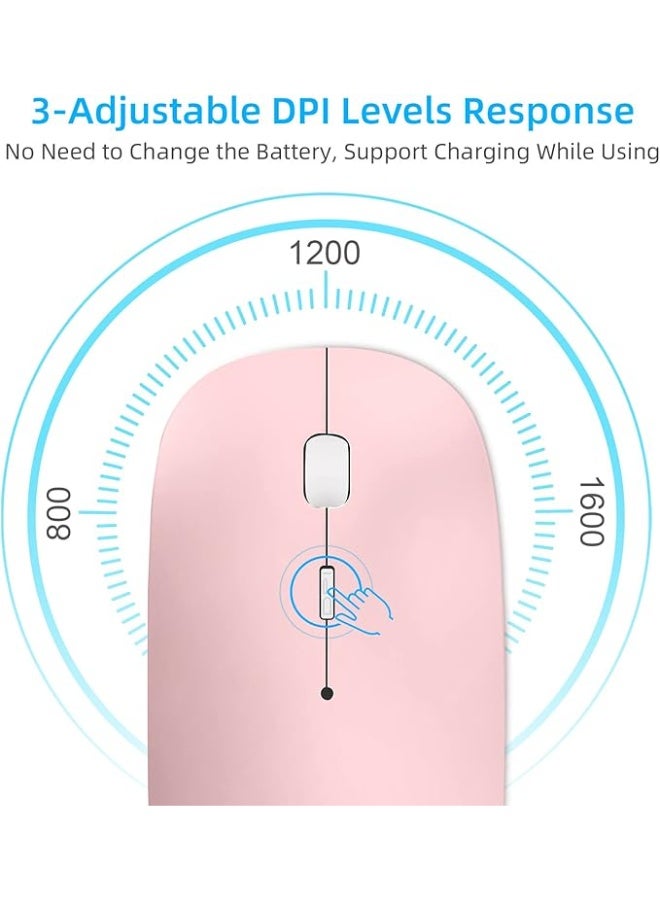 Wireless Mouse for Laptop, Bluetooth Mouse for MacBook Pro/Air/Mac/iPad/Chromebook/Computer -Rechargeale Dual Mode(USB 2.4Ghz + Bluetooth 5.2) Silent Cordless Mice with USB C Adapter,Pink - Image 5