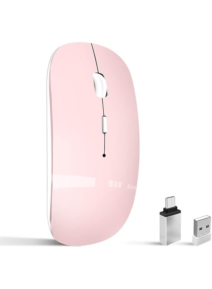 Wireless Mouse for Laptop, Bluetooth Mouse for MacBook Pro/Air/Mac/iPad/Chromebook/Computer -Rechargeale Dual Mode(USB 2.4Ghz + Bluetooth 5.2) Silent Cordless Mice with USB C Adapter,Pink - Image 1