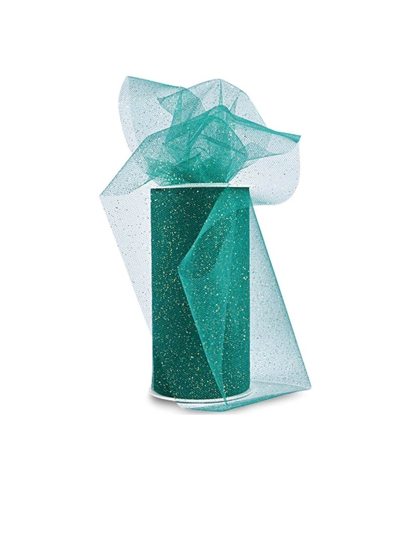Expo Expo Glitter Tulle 6in x 25yd Spool Emerald Green with Gold Glitter  - Image 2