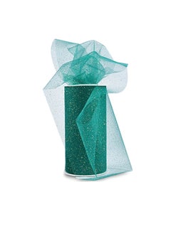 Expo Glitter Tulle 6in x 25yd Spool Emerald Green with Gold Glitter